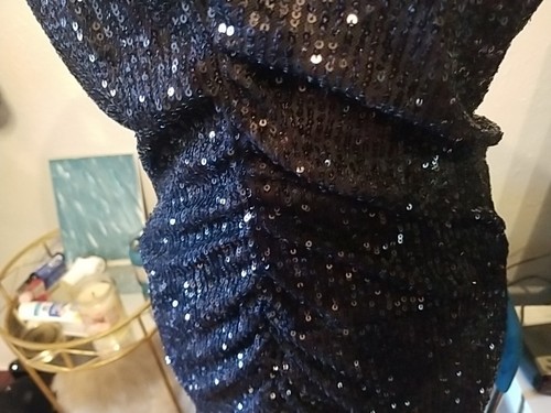 Asos Design Black Sequined Ruched Midi Dress W/Velvet Tie Straps NWT SZ. 10 - Picture 12 of 18
