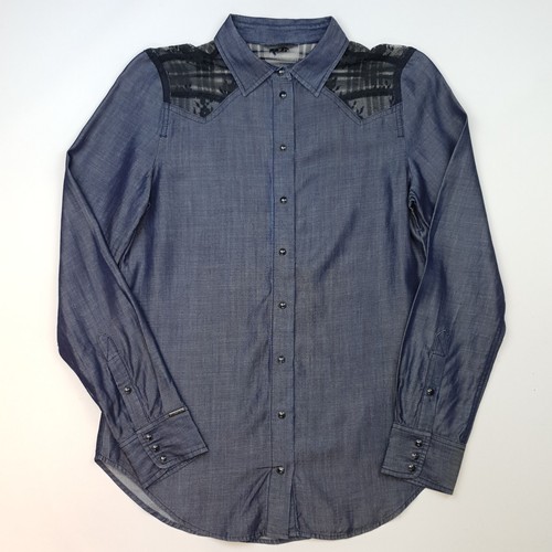 Camisa Western Diesel Para Mujer Pequeña Azul Popper Encaje Abotonable Regular Lyocell