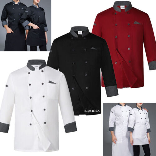Unisex Long Sleeve Chef Coats Jacket Men Women Kitchen Workwear Cooking Uniform - Picture 2 of 19