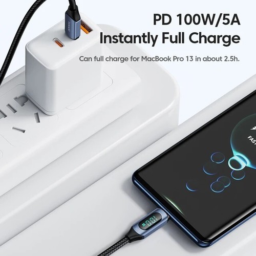 USB C to USB C Super Fast Charge Cable with Display 100W 5A 2M (Metallic Black) - Picture 5 of 7
