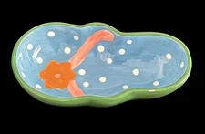 Ceramic Blue Polka Dot Flip-flop Trinket Dish Condiment Beach Summer Excellent