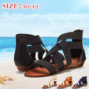 Women-039-s-Ladies-Summer-Cross-Elastic-Strap-Ankle-Wedges-Roman-Sandals-Shoes-Size