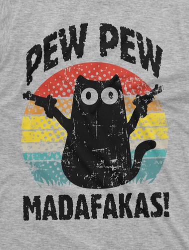 Funny Cat Pew Pew MADAFAKAS T-shirt Cute Gangsta Cat Pet Halloween Tee Shirt - Picture 6 of 9