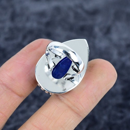 Blue Sapphire Lab Created Gemstone Handmade 925 Sterling Silver Ring Jewelry - Picture 4 of 5