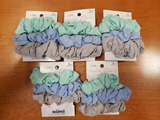 5 Packs of 3: Scunci Recycled Cotton Hair Scrunchies Blue/Grey/Teal 6544 R9P2b