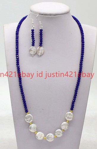 2x4mm Natural Multicolor Gems & 12-13mm White Coin Pearl Necklace Earrings 18" - Picture 15 of 36