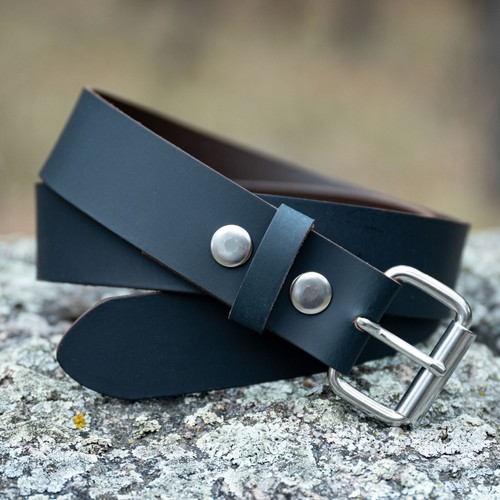 1,5" vollnarbiger Büffelgürtel, dunkelblau, Edelstahlschnalle, hergestellt in den USA - Bild 1 von 7