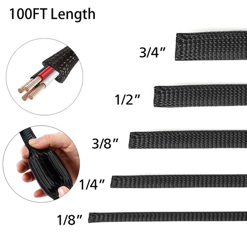 100FT PET Expandable Wire Cable management Sleeve Sheathing Braided Loom Tubing  - Picture 1 of 14