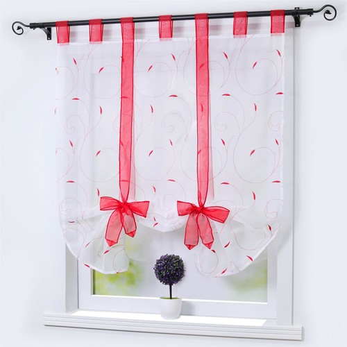 Roman Curtains Adorable Tie Up Tab Top Semi Sheer Window Net Curtains Blinds - Picture 14 of 20