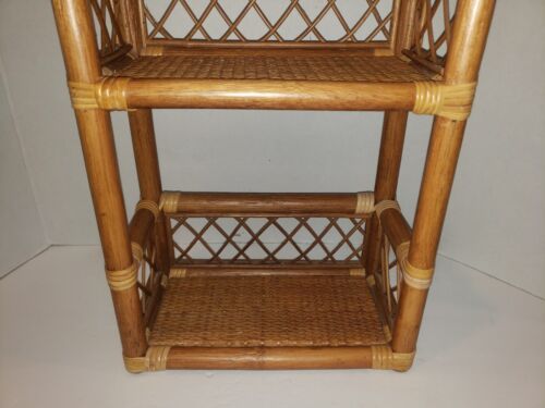 Vintage Pier I Wooden Bamboo Wicker Rattan Wall Shelf Dome Top Bathroom Boho - Picture 4 of 10