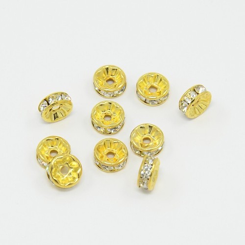 Rhinestone Shamballa Bead Spacers Rondelle Bracelet Necklace Gold Col. 10 20 50 - Picture 3 of 3