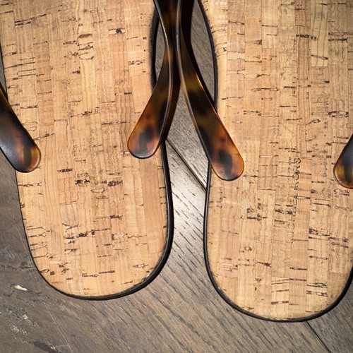 MICHAEL KORS Leopard Tortoise Jelly Cork Thongs Sandal Flip Flops Silver Sz 8 - Picture 6 of 8