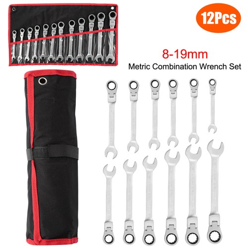 12pc Combination Ratcheting Wrench Set Spanner Tool 8-19mm Metric Flexible Head - Picture 2 of 12