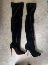 Christian Loboutin Blk Suede Thigh High Platform Boots 40.5