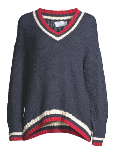 Time and Tru Women’s V-Neck Varsity Sweater, Small - Imagen 5 de 6