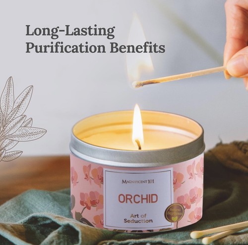 Long Burning Orchid Scented Candle | 6 ounces - 35 hour burn time  - Picture 4 of 4