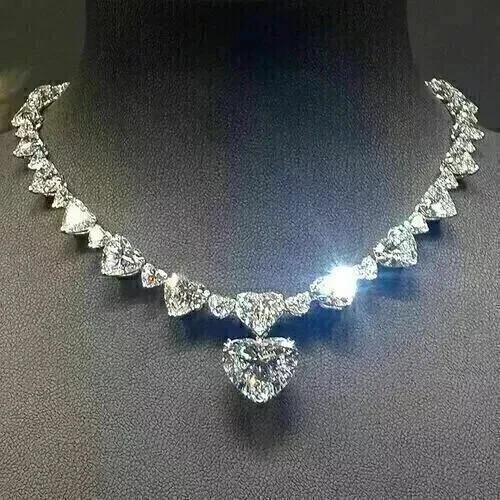 Damen Tennis Halskette 30 Karat Herzschliff Laborgefertigter Diamant 14K Weißgold vergoldet - Bild 4 von 4