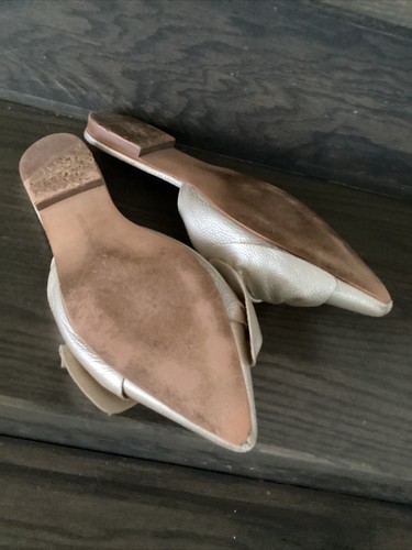 $135 Rebecca Minkoff Alexis Gold Metallic Bow Mules Slides Anthropologie Sz 9 - Bild 3 von 5