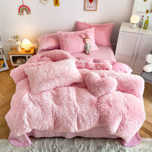 Acogedor juego de cama de princesa de terciopelo visón de vellón coralino suave peludo - Imagen 12 de 47