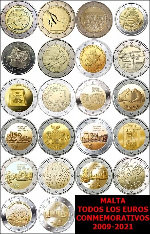 MALTA TODOS LOS 2 EUROS CONMEMORATIVOS DESDE 2009 HASTA 2024