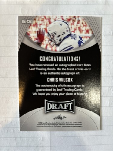 Chris Wilcox 2021 Leaf Draft X RC Auto #BA-CW1 - Picture 2 of 2