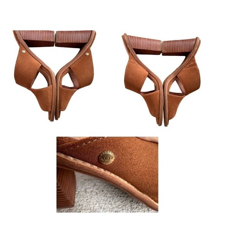 UGG Celia Heels Sz 9 Logo Suede Leather Slip on Sandals Slides Stacked Heels - Picture 3 of 12