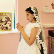 veil 1 st Communion Mantilla Lace Veil flower girl kids veil