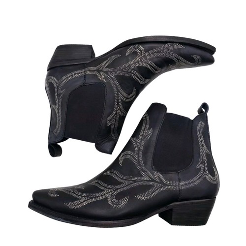 FREE PEOPLE Free People Wayward Western Boot Black Embroidered 38.5 - US 8.5 NIB - Picture 6 of 11