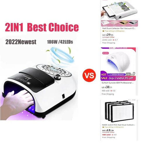 2IN1 186W Nagellampe Staubsauger LED Nagel Gel Trocknungslampe Staubsammler Salon - Bild 6 von 14