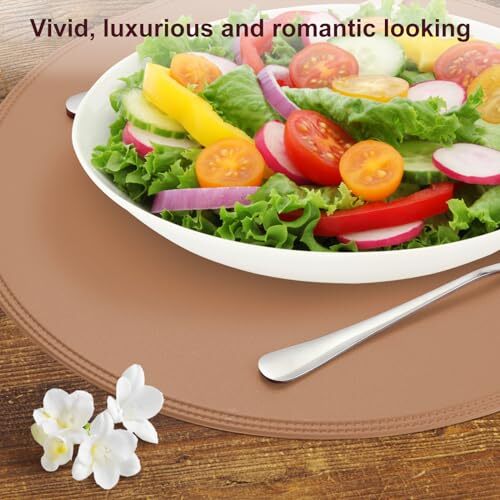PU Faux Leather Thick Wipeable Waterproof Round Placemats Set of 6 Vintage Cu... - Picture 6 of 7