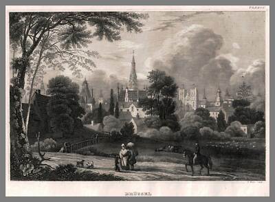 Brussels a very nice view, steel engraving by Marx 1850 original!