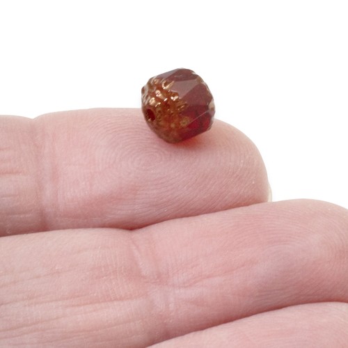 12 Faceted 8mm Crown Cathedral Beads - Garnet Red + Bronze Ends - Czech Glass - Picture 4 of 5