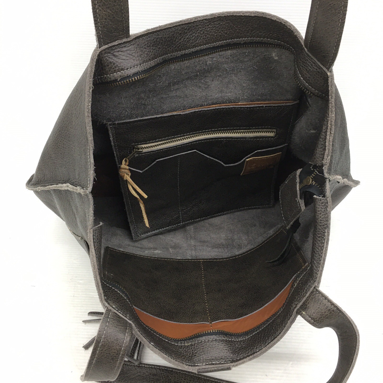 USA Luriel Designs Handcrafted Gray Leather Tassel Top Handle Satchel