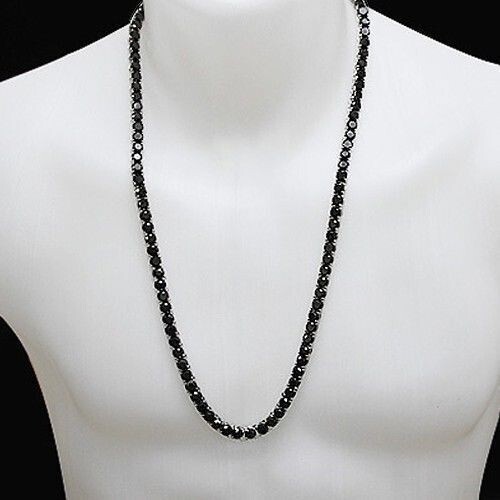 22 Inches Black Diamond Tennis Necklace In White Gold Finish AAA Certified - Picture 1 of 4