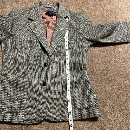 Vintage Ralph Lauren Damen grau Fischgrät Wolle Blazer Jacke 6 gefütterte Taschen - Bild 5 von 10