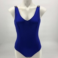 Vintage size 10 Sea One Piece Swimsuit Women  s Royal Blue Silver Buttons - SMALL