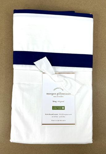 Pottery Barn Grand bestickt weiß mit marineblauem Kissenbezug King 400 Faden NEU