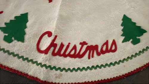 Vintage Weihnachtsbaum Filz weiß rot grün Rock Weihnachtsmann Rentier Hirsch MCM 60er Jahre - Bild 5 von 18