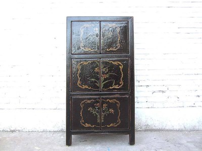 China Halbhohe Kommode Schwarzer Lack Bemalung Kolonialstil Pinienholz Ebay