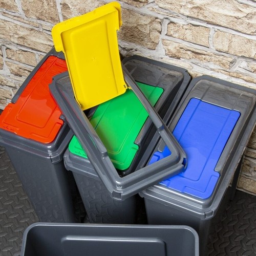25L Plastic Recycle Bin & Lift Top Lid Green Yellow Blue Red Kitchen Home Office - Picture 27 of 52