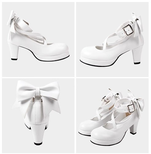 Puella Magi Madoka Magica Kaname Lolita Round Toe Bow Muffin Shoes High Heels - Picture 20 of 35