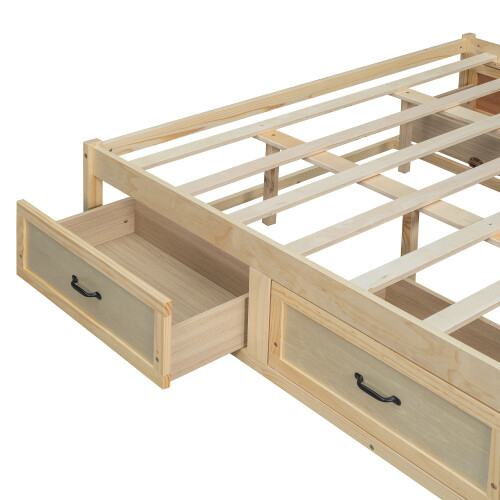 Queen Size Platform Bed with 6 Storage Drawers, Antique Natural - Picture 9 of 9