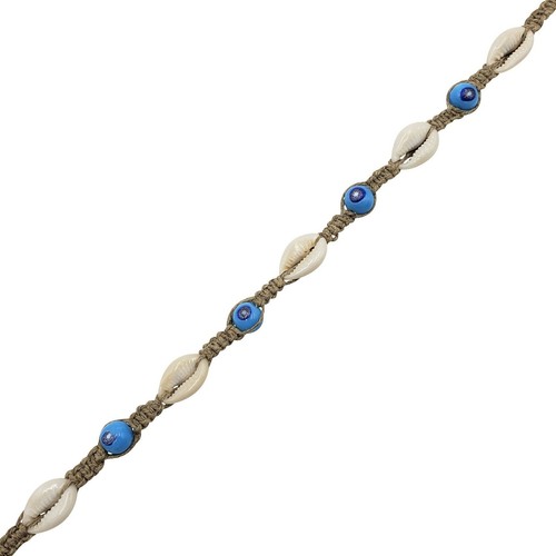 Kaurimuschel Halsband Hanf Halsband Boho Festival mit blauen Evil Eye Glasperlen