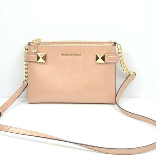 Michael Kors Karla East West kleine Umhängetasche doppelter Reißverschluss Saffianoleder 198 $ - Bild 6 von 6