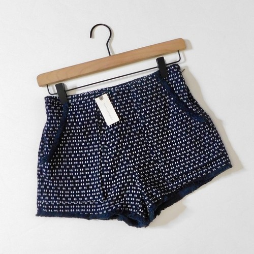 NWT!! Anthropologie J.O.A. Embroidered Fringe Shorts Blue White Jacquard X-Small - Picture 2 of 14