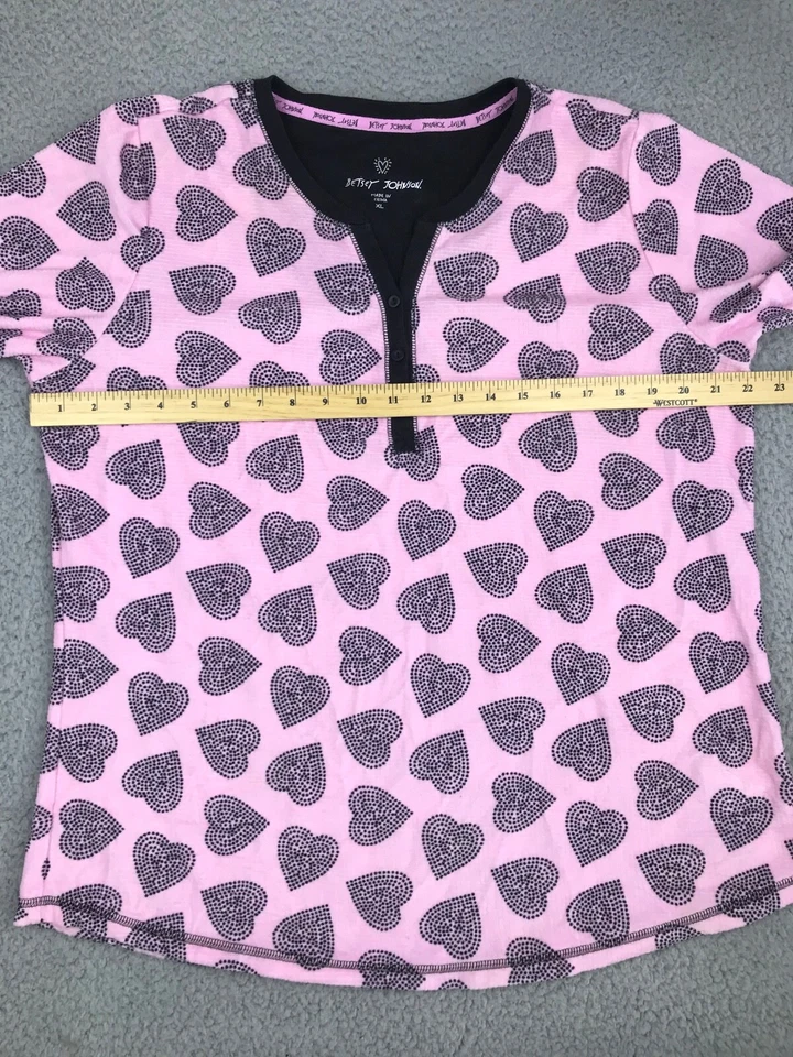 Betsey Johnson Sleepwear Top Women's Size XL Pink Hearts Long Sleeve Pullover - Image 2 of 4