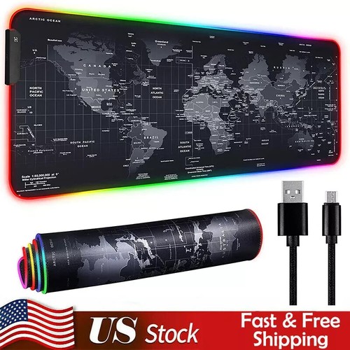 RGB LED Gaming Mouse Soft Pad Extra Large Oversized Glowing World Map 31.5X12'' - Afbeelding 12 van 12