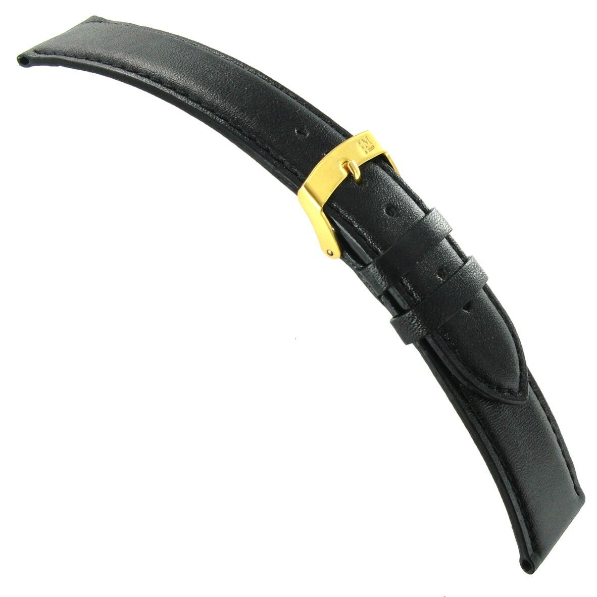 20mm Milano Black Genuine Italian Leather Mens Padded Watch Band 755