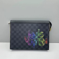 Louis Vuitton Pochette Voyage MM Damier Graphite Rainbow Logo Clutch Bag