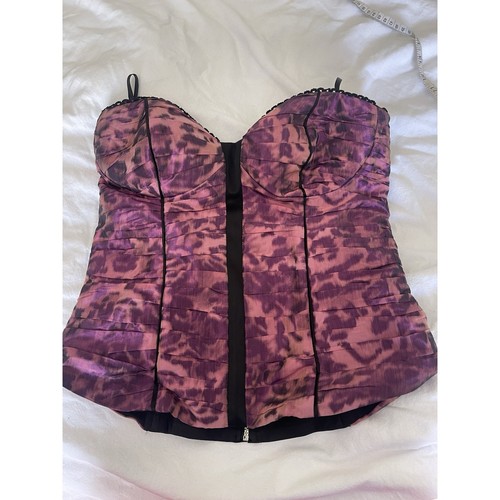 Y2K Bebe corsetto bustier fata gotico ritagliato pizzo orlo top M - Foto 4 di 8